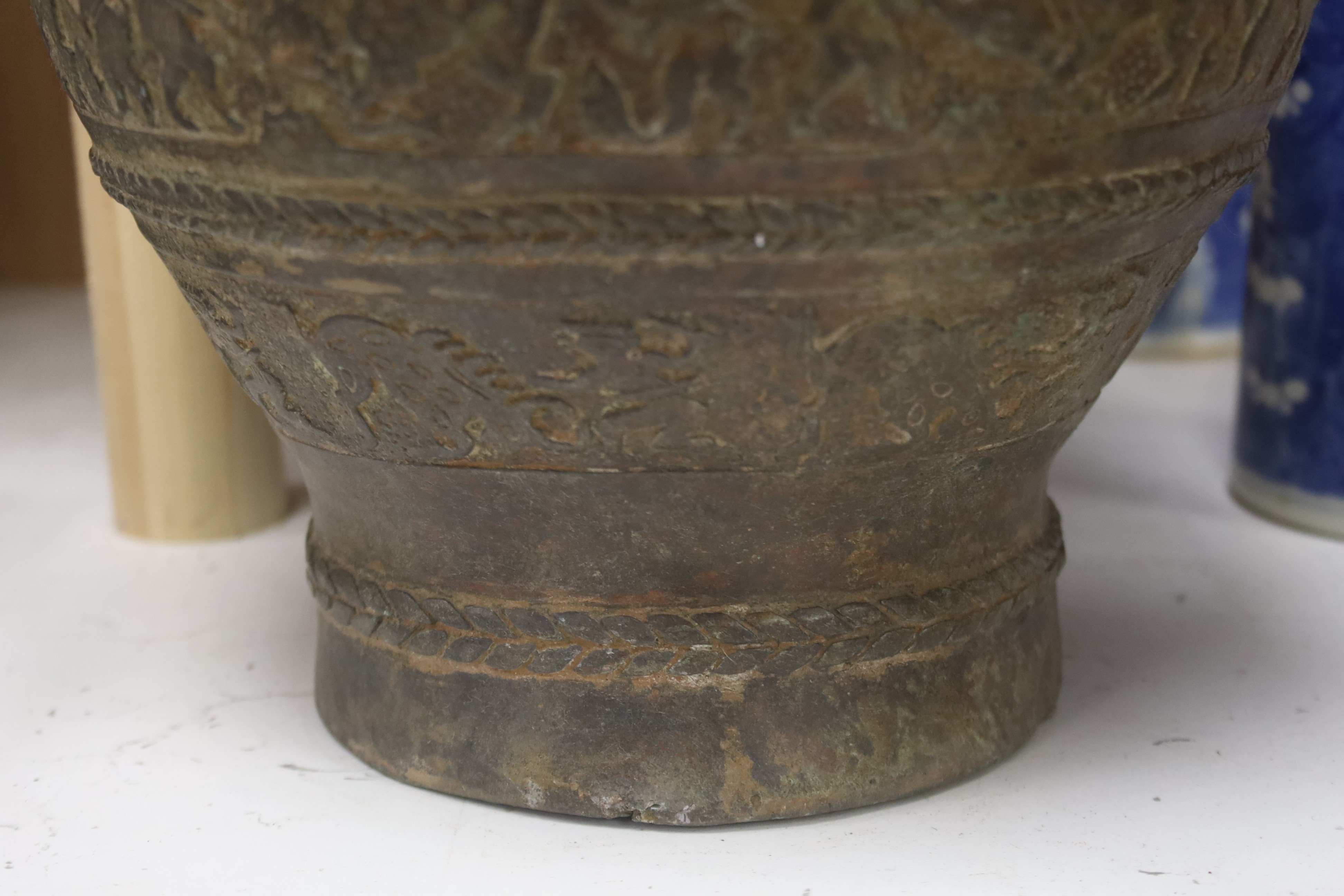 A Chinese cast bronze jar and cover, height 40cm